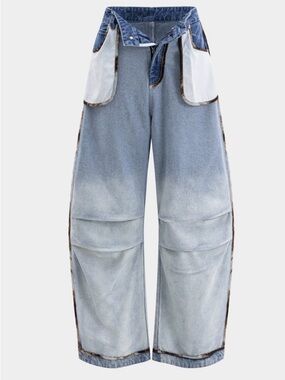 Light Wash Wide Leg Patchwork Jeans